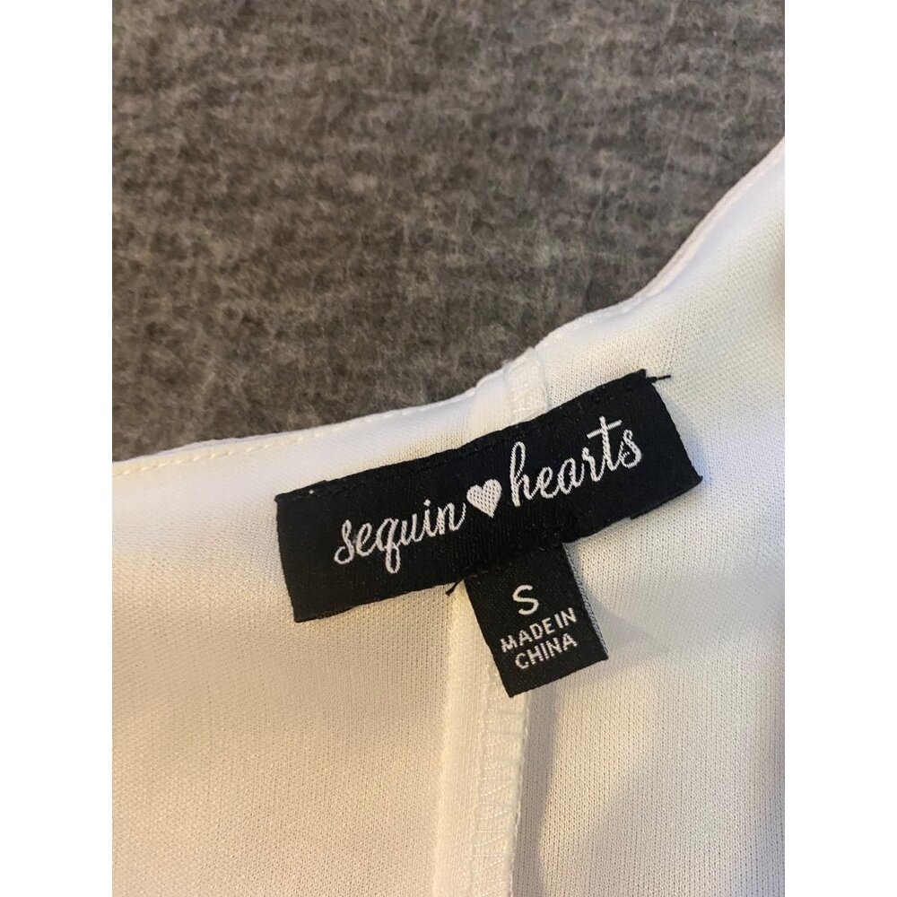 Sequin Hearts One-Shoulder Short Dress Small White Chiffon Studded Cuff Detail - Picture 6 of 8
